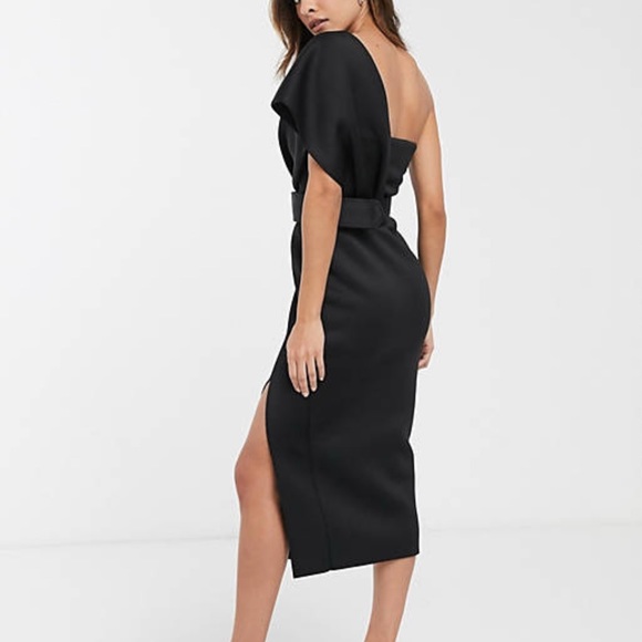 ASOS Dresses & Skirts - ASOS DESIGN one shoulder belted scuba midi dress in black